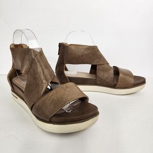 Eileen Fisher Brown Leather Sport Criss Cross Strap Platform Sandals 7.5